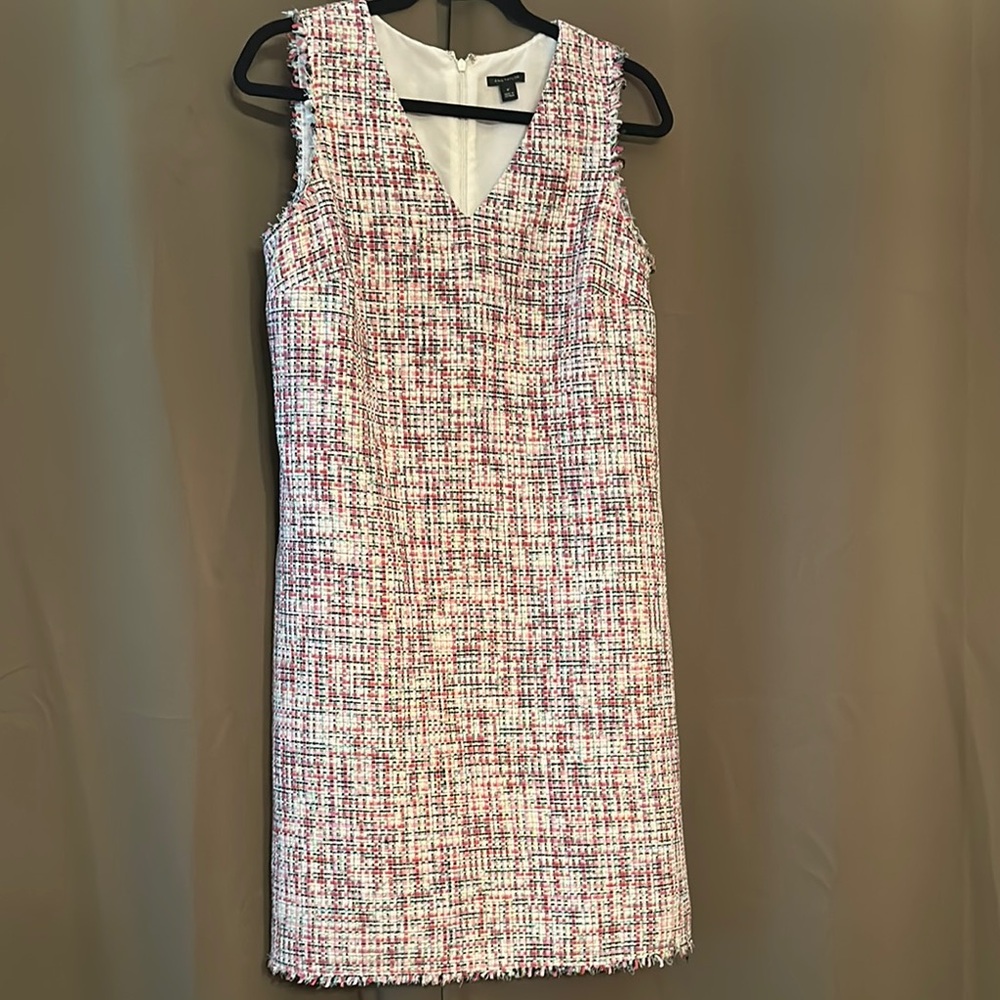 Ann Taylor Pink and Black Sheath Midi Dress V-Neck Sleeveless
